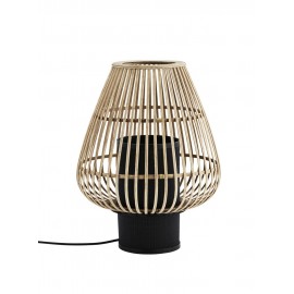 madam stoltz lampe de table en bois de bambou naturel metal noir