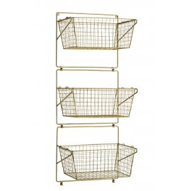 madam stoltz rangement mural etagere 3 panier metal filaire laiton