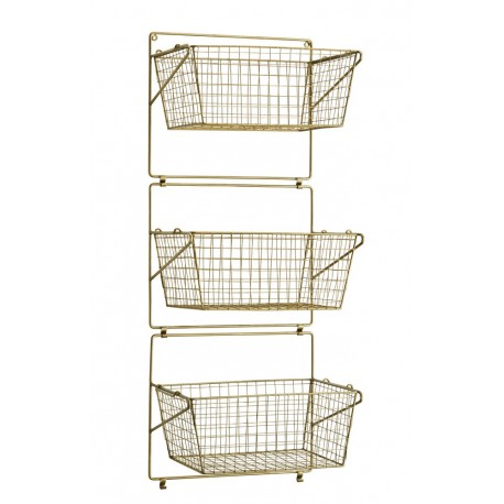 madam stoltz rangement mural etagere 3 panier metal filaire laiton