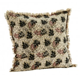 Housse de coussin coton franges imprimé feuilles Madam Stoltz