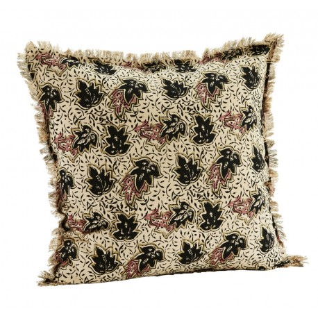 Housse de coussin coton franges imprimé feuilles Madam Stoltz