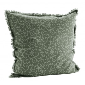 madam stoltz housse de coussin 60 x 60 cm franges imprime vert