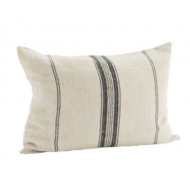 madam stoltz housse de coussin rectangulaire raye lin beige noir