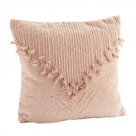 Housse de coussin carrée franges coton Madam Stoltz rose