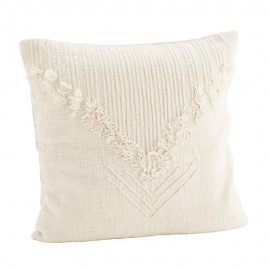 Housse de coussin carrée franges coton Madam Stoltz blanc