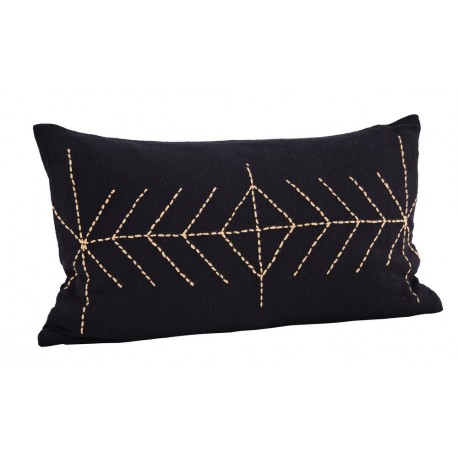 Grande housse de coussin rectangulaire coton brodé Madam Stoltz noir