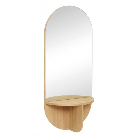 hubsch miroir mural ovale etagere bois chene clair 881117