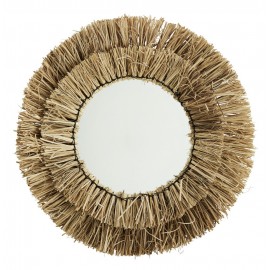 madam stoltz miroir mural rond paille raphia naturel