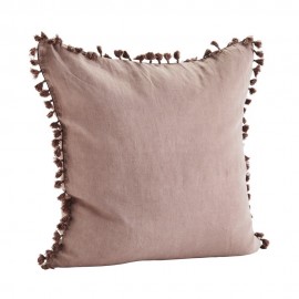 Grande housse de coussin lin pompons Madam Stoltz rose