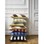 Coussin rectangulaire rayé graphique velours HK Living  bleu violet