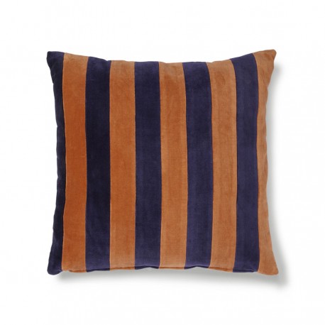 Coussin carré rayé velours HK Living bleu orange