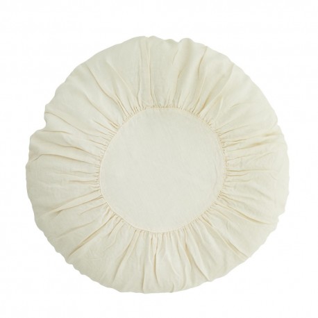 Grand coussin rond shabby chic lin plissé Madam Stoltz blanc