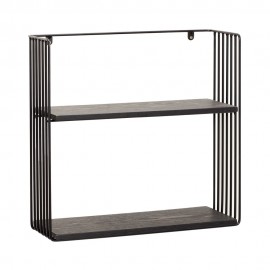 etagere murale carree design metal bois noir 2 tablettes hubsch