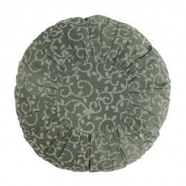 Grünes, rundes, bedrucktes, plissiertes Baumwollkissen von Madam Stoltz