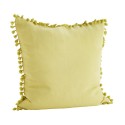 Housse de coussin lin pompons Madam Stoltz jaune