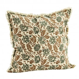 Housse de coussin coton imprimé fleuri franges Madam Stoltz