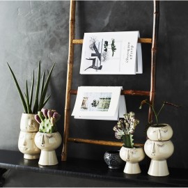 madam stoltz petit cache pot cactus forme visage gres gris
