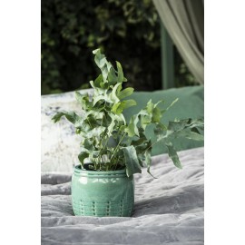 Grüner, emaillierter Keramik-Übertopf im Landhausstil von IB Laursen