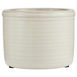 Kleiner Übertopf aus weiß emaillierter Keramik mit Rillen von IB Laursen