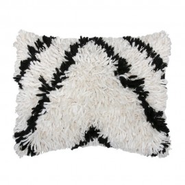 Coussin rectangulaire à poil long fourrure blanc noir HK Living