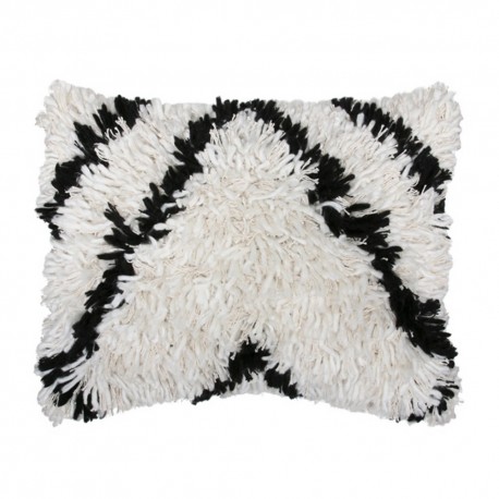 hk living coussin rectangulaire a poil long fourrure blanc noir