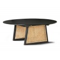 hk living table basse ronde noire bois cannage rotin d 80 cm