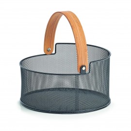 panier a fruits rond design metal noir poignee bois bambou zeller