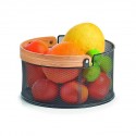 panier a fruits rond design metal noir poignee bois bambou zeller