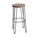 muubs tabouret de bar epure rond metal bois chene teinte fonce