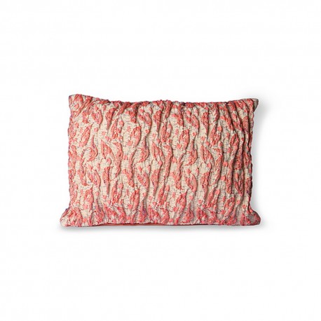 Coussin tissé jacquard motif fleuri plissé HK Living rose rouge