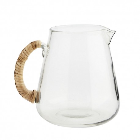 madam stoltz carafe a eau verre transparent poignee bambou