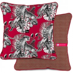 COUSSIN DÉCO ROUGE VELOURS JUNGLE