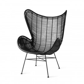 Fauteuil lounge design rotin HK Living Egg Chair noir