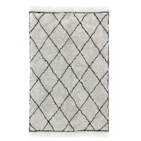 hk living tapis berbere losanges franges blanc noir 120 x 180 cm