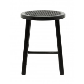 nordal tabouret style classique rond bois noir rotin tresse