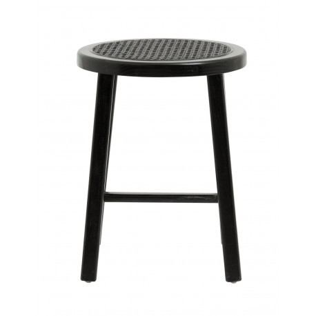 nordal tabouret style classique rond bois noir rotin tresse