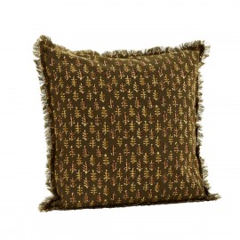 Housse de coussin coton imprimé franges Madam Stoltz vert