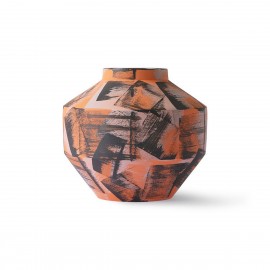 hk living vase design ceramique brossee orange noir