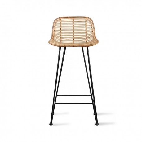 hk living tabouret de bar rotin nature metal noir