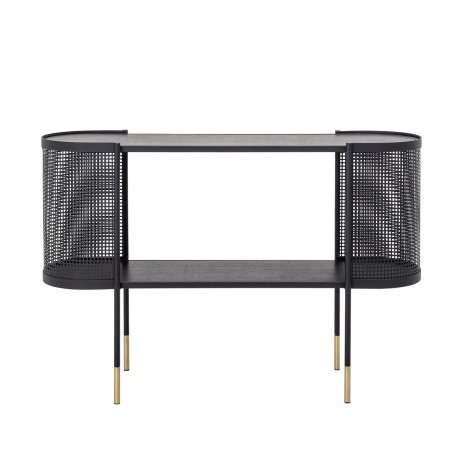 bloomingville table console design arrondi rangement metal perfore noir