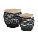 madam stoltz set de 2 tables basses rondes rotin noir bambou