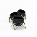 umbra potsy 3 cache pots design ceramique noire support metal laiton