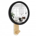 umbra hub petit miroir mural rond avec patere bois clair