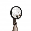 Petit miroir mural rond patère bois foncé Umbra Hub