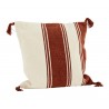 madam stoltz grand coussin coton raye blanc rouille pompons 50 x 50 cm