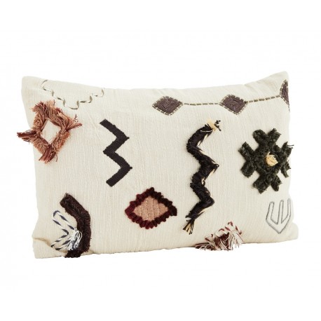 madam stoltz coussin brode ethnique rectangulaire coton blanc