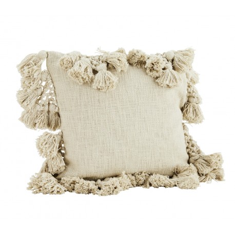 madam stoltz coussin pompons blanc ecru coton carre