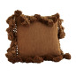 madam stoltz coussin carre pompons longs coton chataigne