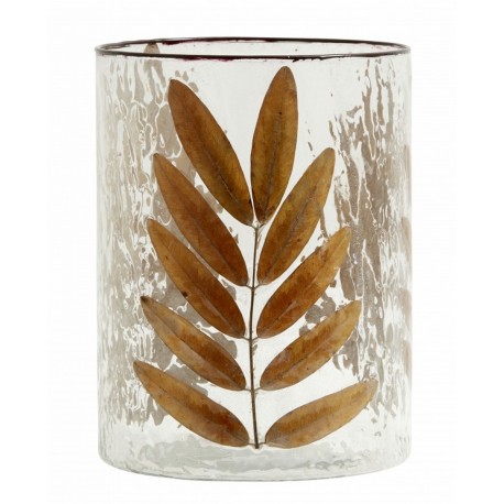 nordal vase en verre decoration vegetale feuilles marron