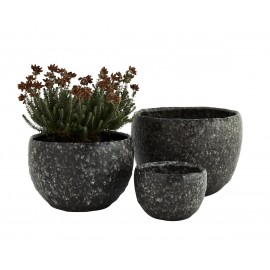 madam stoltz set de 3 cache pot style pierre de lave noire gres